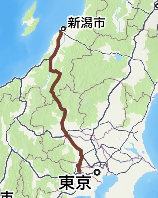 昭島から新潟港までのルート