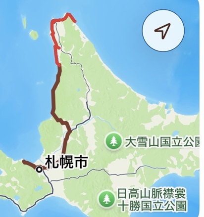 8月23日の小樽から宗谷岬までのルート