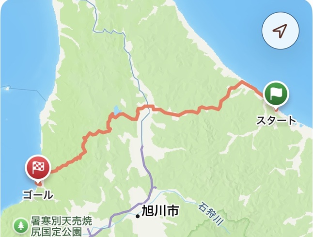8月27日の紋別から留萌までのルート