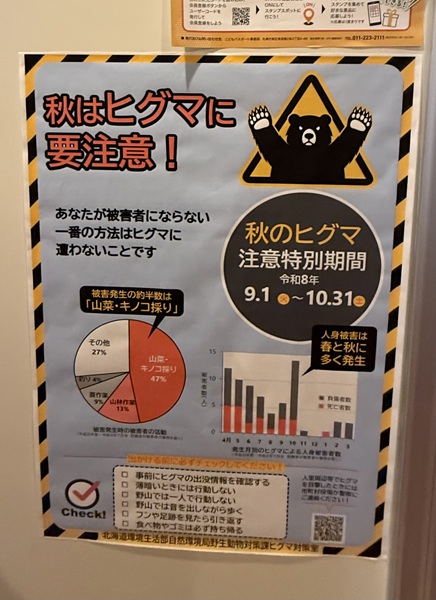 秋のヒグマに注意を呼びかける案内