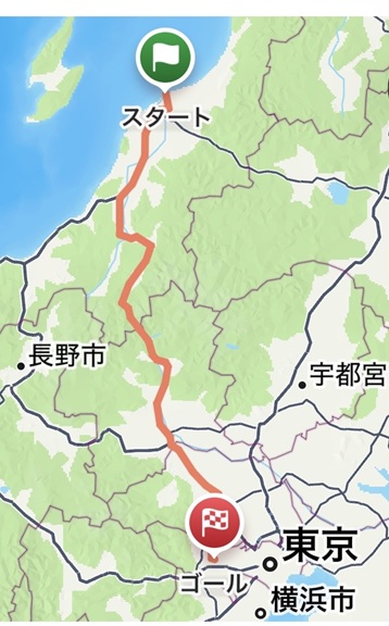 8月29日の新潟港から昭島までのルート
